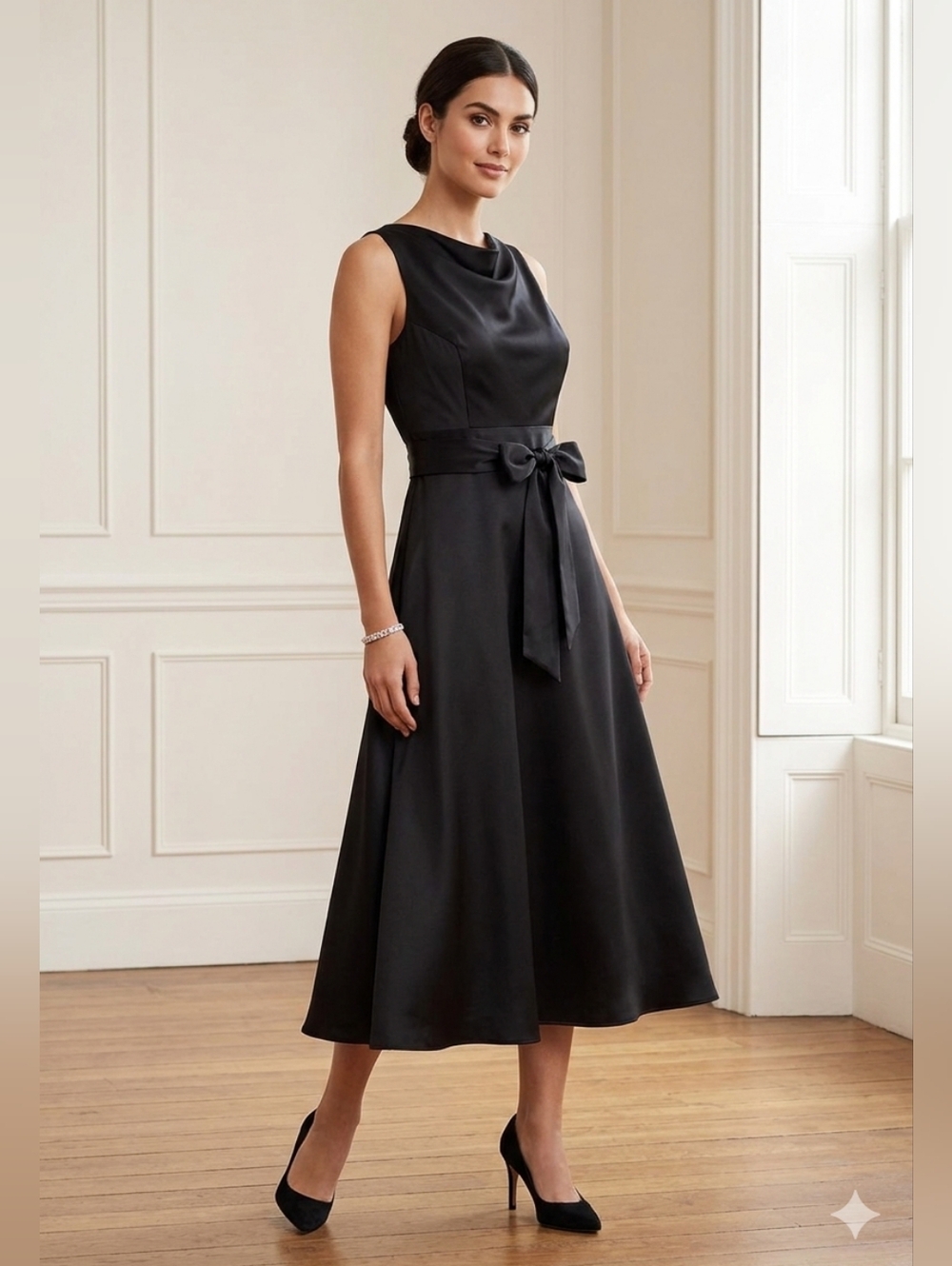 ANTONIO MELANI Black Sleeveless Midi Dress with Waist Tie - Picture 1 of 10